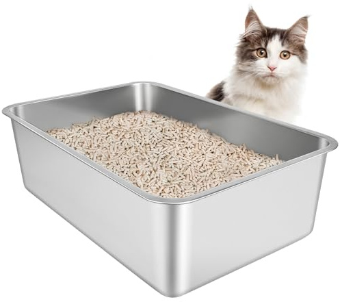 katzenklo Edelstahl(60×40×20cm), katzentoilette Edelstahl,Katzen Metall klo | Niemals Gerüche, Fleckfrei, Rostfrei, Antihaft Glatte Oberfläche, Anti-Rutsch Gummiboden