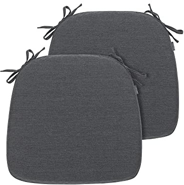 Magpie Fabrics 17x16x2 U-Shape Chair Cushions with Ties 2 Count, Outdoor Indoor Waterproof All Weather Seat Pads Decoration for Patio Garden Dining Office - Dark Gray