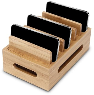 Bambus Holz Handy Dock Aufbewahrungshalterung Telefon Organizer Telefon Tablet Schreibtisch Bambus Ladestation Elektronisches Zubehör Ladestation für Mehrere Geräte für das Home Office