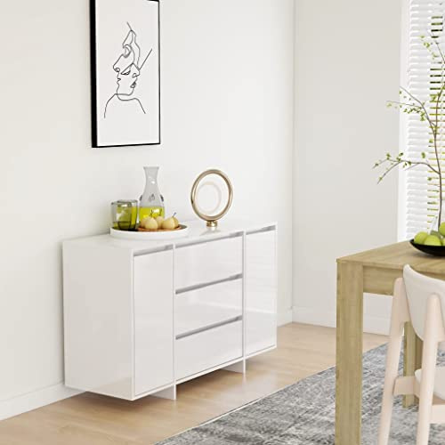 WIFESE Sideboard 3 Schubladen Hochglanz-Weiß 120x41x75cm Holzwerkstoff Kommode KüChenschrank Schrank Klein Kommode Schmal Flurschrank Schlafzimmer Kommode Flur MöBel Highboard Sideboard KüChe