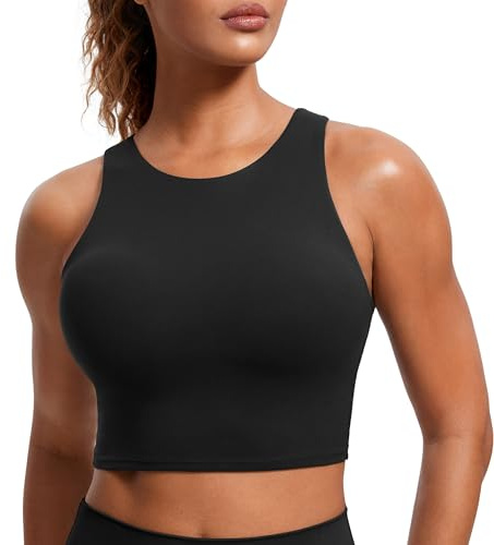 CRZ YOGA Butterluxe High Neck Crop Tank Tops | Leichter Halt, Herausnehmbare Pads, Yoga, Extrem Weich, Racerback, Longline Sport BHs für Damen