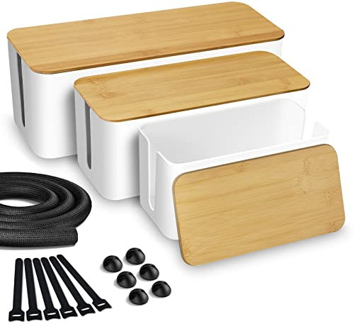 Lannvan Scatola Portacavi - Set da 3 Scatola Nascondi Cavi - Raccogli Cavi - Grande Scatola Cavi per Organizzare Cavi per USB e Multipresa, Bianco