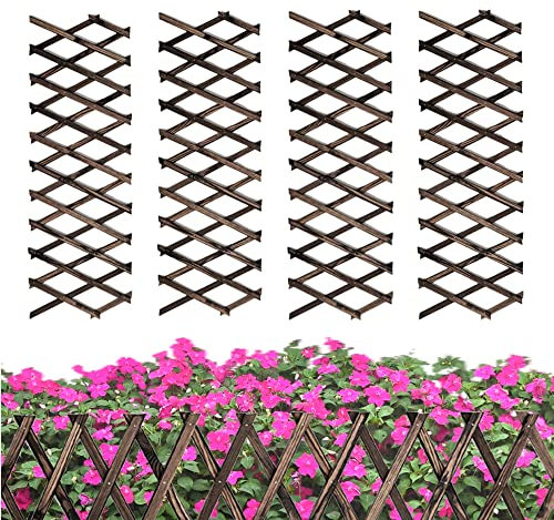 4 Pcs Expandable Garden Trellis, Wooden Lattice Wall Fence Trellis for Climbing Plants Ivy Vine Rose Clematis 12 x 72 for Outdoor Garden Patio Room Decor (4)