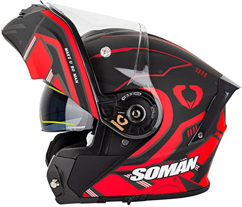 Motorradhelm Klapphelm für Motorräder Integrierter Motorrad Helm Modularer Motorrad Helm mit Doppelvisier Sonnenblende ECE Zertifiziert Rollerhelm Sturzhelm für Damen und Herren, Rot-M(57~58cm)
