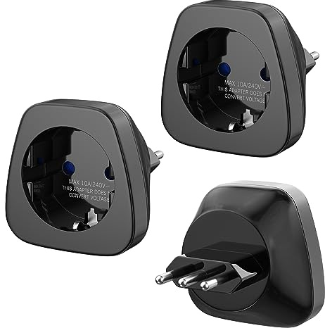 3 Stück Deutschland auf Italien Reiseadapter, EU auf Italien Reiseadapter, Italien Reisestecker Steckdosenadapter, Schuko EU zu Typ L Steckdose,für Mailand, Palermo, Venedig Reiseadapter, Schwarz