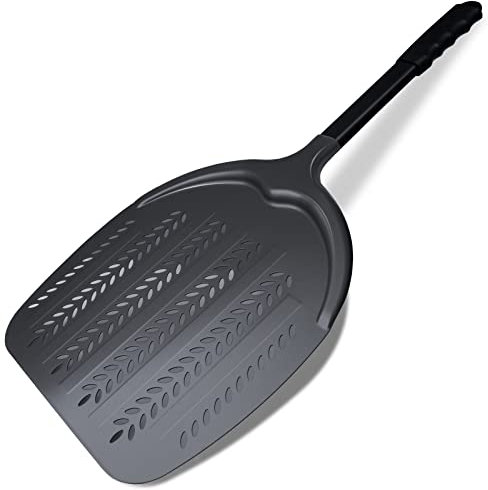 Newmeto 14 Inch Perforated Pizza Peel, Aluminum, Black, Restaurant Grade