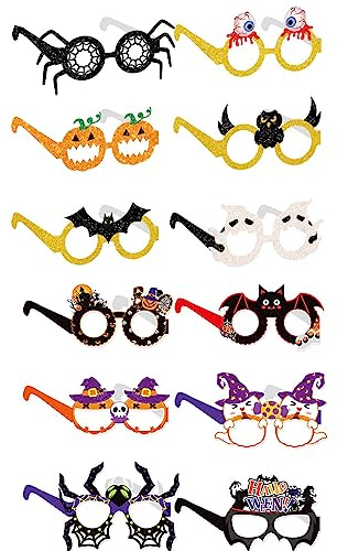 Eterspr 12 stycken roliga halloween glasögon, spindelnät dekoration glasögon, för barn vuxna halloween karneval (papper)