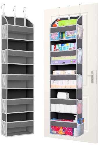 TAHAVICE Hängeregal Tür Organizer, Hängeorganizer Bad mit 5 Taschen Klarem, Organizer Tür für Türregal Zum Einhängen, Hängeaufbewahrung Kinderzimmer, Kleiderschrank 3 Metallhaken, 2 Stück(Grau)