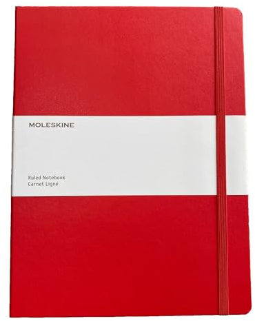 Moleskine Classic Plain Paper Notebook, Hard Cover and Elastic Closure Journal, Size Extra Large 19 x 25 cm, 192 Pages, Colour Red