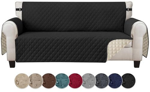 Jaotto Sofabezug 4 Sitzer wasserdichte Sofa Überzug mit Armlehnen Antirutsch Sofaschoner Sofaüberwurf Reversible Gesteppte Couch überzug für Haustiere Katzen Hunde,Schwarz