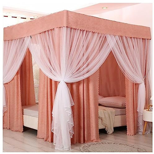 Bettvorhang, Baldachin für Schlafzimmer, 4 Ecken, Betthimmel, Bettvorhänge, Moskitonetz, Bettrahmen, Vorhanghalterungen für Erwachsene, Rosa, Queen-Size-Bett
