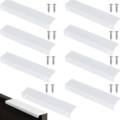 NIYATA 8Pcs Poignee de Meuble Cuisine Invisible Blanc,Poignée Meuble Blanc 150MM,Entraxe Invisible Poignée de Meuble,pour Meuble,Placard de Cuisine,Armoire,Tiroir