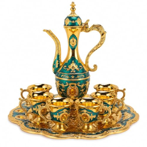 Ensemble De Cafetière Turque Vintage, Service à Thé Turc Avec 6 Tasses à Café, Ensemble De Théière Vintage, Kit De Pot à Vin En Métal Russe, Ensemble De Service D'eau Exquis Européen(#1)