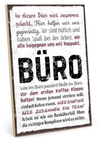 TypeStoff Holzschild mit Spruch – BÜRO – im Vintage-Look mit Zitat als Geschenk und Dekoration zum Thema Büro - HS-01441