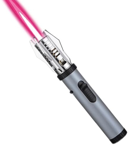 Camping Outdoor Windproof Straight Flame Lighter, Metal Gas Kitchen Torch With Adjustable Flame, Refillable for BBQ (NO Gas) (Silver)
