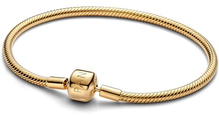 PANDORA Moments Schlangen-Gliederarmband mit Kugelverschluss aus Sterling Silber mit vergoldeter Metalllegierung, Kompatibel Moments Charms, Größe: 18 cm, 563390C00-18
