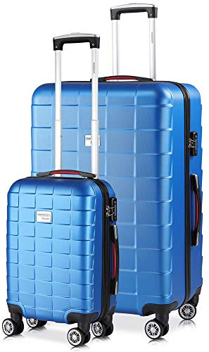 MONZANA 2X Koffer Boardcase M, XL Gelgriffe TSA Schloss Reisekoffer Trolley | 2x, M, XL, Gelgriffe, TSA Schloss, Reisekoffer, Trolley, Kofferset Handgepäck, blau