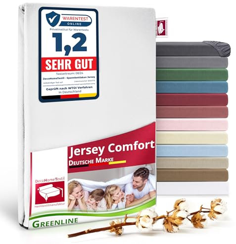 Greenline Spannbettlaken Premium Jersey aus 100% Baumwolle Greenline Weiß Doppelpack (2X) 90-100x200 cm bis zu 30 cm auch für Boxspringbetten, Spannbetttuch