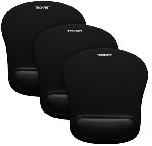 TECKNET Gaming-Mauspad mit Handgelenkstütze, ergonomisches Mauspad mit Unterstützung, viskoelastischer Schaumstoff, angenehm und wasserdicht, rutschfeste Gummibasis, Schwarz, Mikrofaser, 3 Stück