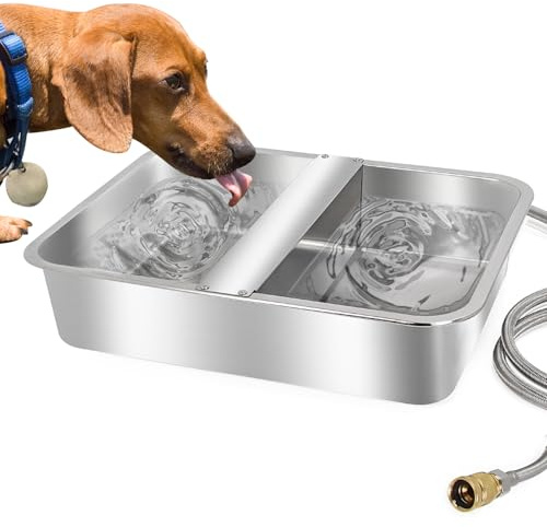 Automatic Water Dispenser for Dogs Livestock Water Trough 4 Gal Large Size Stainless Steel Waterer Feeder Outdoor Automatic Dog Water Bowl with Float Valve and 6.56 ft Water Hose Kit