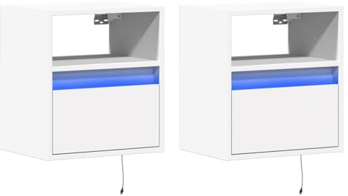 vidaXL Wand-Nachttische mit LED-Leuchten 2 STK. Weiß