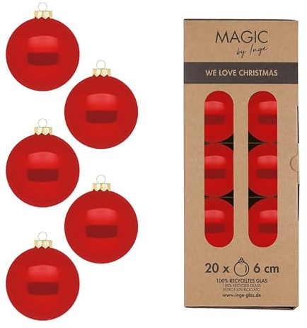 Weihnachtskugeln Glas 6cm 20 Stück - Christbaumkugeln glänzend - Weihnachtsbaumkugeln für Weihnachten - Christbaumschmuck & Weihnachtsbaumschmuck Rot - Modern Red