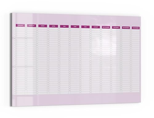 DEQORI Glas-Magnettafel | 90x60 cm cm groß | Motiv Jahresplaner Pink (DE) | Memo-Board aus Glas | Magnetboard inkl. Magnete, Stift & Tuch für Küche & Büro | Tafel magnetisch & beschreibbar