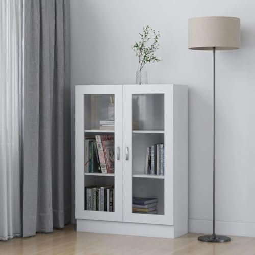 LLEZKBR Regal-Bücherregale & Standregale, Vitrinenschrank, weiß, 82,5 x 30,5 x 115 cm, Holzwerkstoff