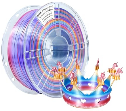 iBOSS 3D Printer Filament 1.75mm +/- 0.02 mm, Rainbow PLA Plus Filament, Multicolor Strong Toughness No-Tangling 1kg, Color Changing Multicolor PLA+ Filament for FDM 3D Printers (Silk Cosmic Rainbow)