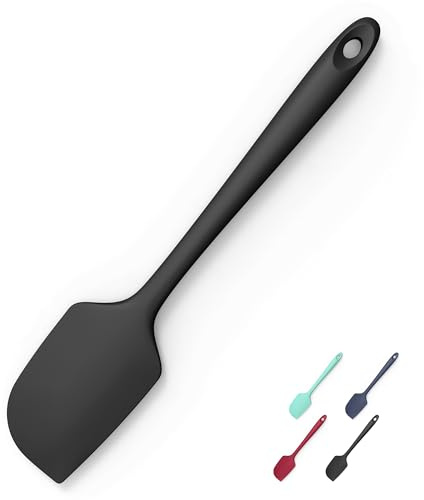 600°F Heat Resistant Silicone Spatula, Doosu High Temp Flexible Kitchen Rubber Bowl Scrapers Food Grade Seamless Baking Supplies Scratch-Proof for Scraping Non-Stick Pans (Black, 11.4in)