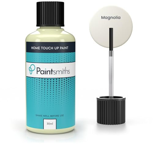 Paintsmiths Home Touch Up Paint - Repair Walls, Ceilings and Wood - Matt Finish - Bottle & Brush for Easy Application - High Opacity Emulsion for Scuffs, Scratches and Stains (Magnolia)