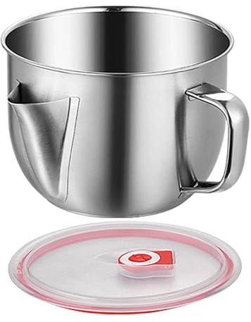 Moreeulsi Stainless Steel Gravy Fat Separator with Lid, Meat Strainer for Grease with Handle, Fat Separator Jug, Stainless Steel Gravy Separator Jug with Lid and Handle, Gravy Separator, 18x11cm