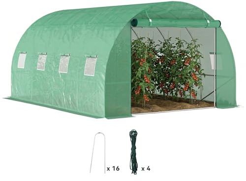 Outsunny Serre de Jardin 12 m², Serre Tunnel de Jardin 3 x 4 x 2 m avec Porte Enroulable et 8 fenêtres en Maille, Serre en Acier galvanisé et PE Haute densité 170 g/m², résistante aux UV, Vert