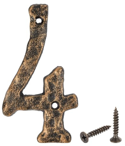 sourcing map House Address Number, 5.5 Inch Cast Iron Vintage Wall Number 4 Outside Numbers for Home Street Office Mailbox Sign, Black & Gold