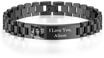 JSDDE Personalisiertes Armband für Papa Männer, Herrenarmband mit Foto und Text Gravur Edelstahl Armreifen Manschette Armband Gliederarmband