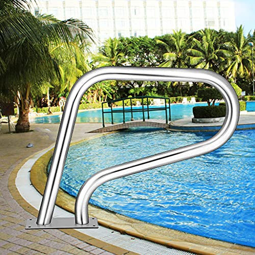 Pool Handrail 304 Stainless Steel Railing, Safety with Quick Mount Base, High Load-Bearing Swimming Hand Rail,3-Bend Stair Rail,Size:30 X 22X 9.8