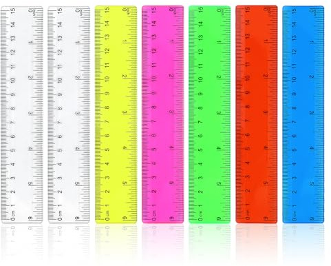 7 Reglas de Plástico de Colores, Plástico Transparente Ruler 15 cm / 6 Inch, Juego de Reglas para Escuela, Oficina, Hogar