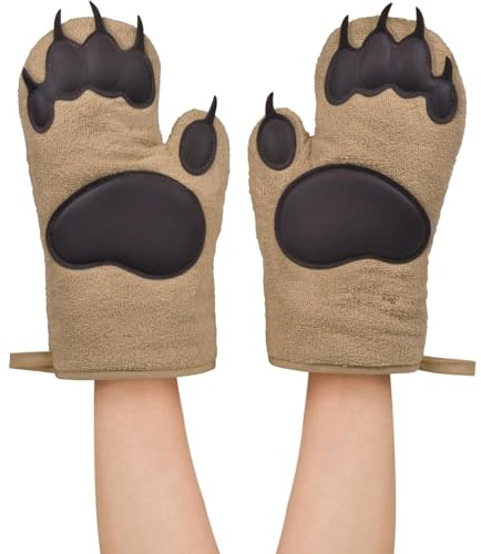 Bear Hands Ofenhandschuhe, Baumwolle & hitzebeständiges Silikon, lustige funktionelle Küchenhelfer, für Köche, Bäcker und Tierliebhaber