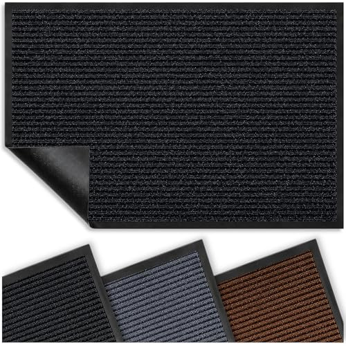 Decorator HOME Fußmatte Schwarz 60x80 cm – Robuste, rutschfeste Schmutzfangmatte für Innen- und Außenbereich - saugfähige Türmatte aus Polypropylen und PVC