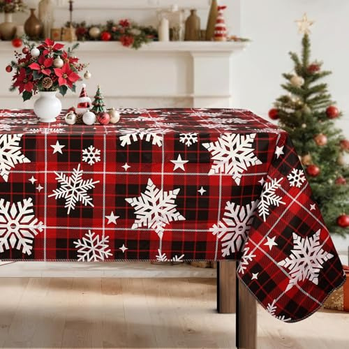 Arquiel Weihnachten Schneeflocken PVC Wachstischdecke 152 x 213 cm | Abwaschbare PVC-Wachstischdecke mit Schneeflocken-Motiv, wasserfest und pflegeleicht für Küche, Esszimmer, Garten und Alltag.