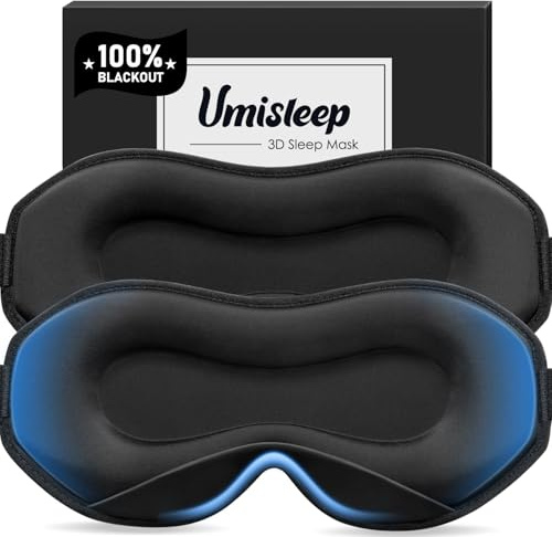 Umisleep 2-pack sovmask för personer som sover på sida, 3D-ögongrottor och justerbart gummiband, ljusblockerande och andas, ögonmask för män kvinnor, för reseyoga, svart/svart