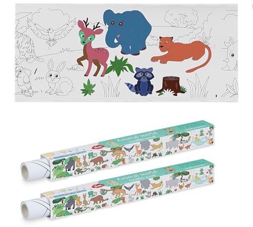 Relaxdays Ausmaltischdecke Kinder, 2er Set, Malpapier 3 m, selbstklebend, Motive, Zeichenrolle zum Bemalen, Papier, weiß