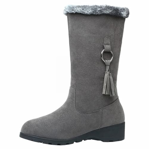 cfpqv Stivali invernali da donna foderati, caldi, invernali, da lavoro, da donna, in pelle scamosciata, stivaletti termici, da equitazione, autunno, inverno, da lavoro, grigio., 39 EU