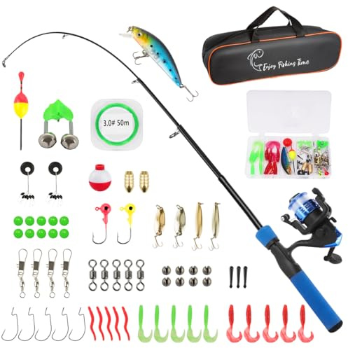 SandKing Canne à pêche pour Enfants ambidextre, Combo Canne télescopique 1,5 m et Moulinet avec Moulinet à dérive à façade Ouverte, Cadeau d'équipement de pêche pour garçons et Filles