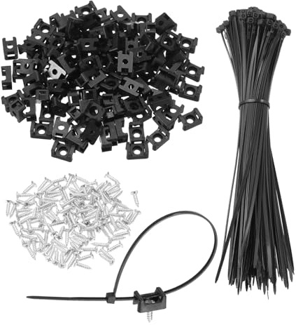 sourcing map 120 soportes tipo sillín de 1,5 cm con bridas de cable de 8 pulgadas y tornillos de rosca M3, juego de abrazaderas de soporte organizador de cables, color negro