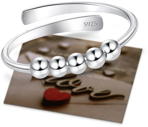Ahokei Anxiety Ring Silber 925, Stress Ring Damen 50-60MM, Fidget Damenring Gold,Stressring Silber Ringe 925 Frauen Angstring Spinner Anxiety Ringe Gold Verstellbar Geschenk Für Frauen
