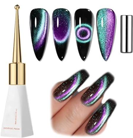 Cat Eye Gel Nail Polish - Magnetic Gel Nail Polish Chameleon - Galaxy Cat Eye Nails Varnish with Cat Eye Magnet - Long Lasting Gel Soak Off U V Gel for Women Home DIY Manicure