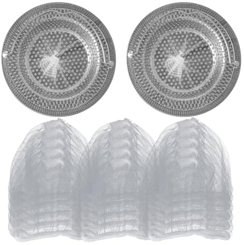 2 pcs Stainless Steel Kitchen Sink Strainer With Handle Anti-Clogging Drain Hair Catcher Disposable Mesh Sink Strainer Bags Plug Replacement Kitchen Accessories for Food Waste Leftovers Garbage