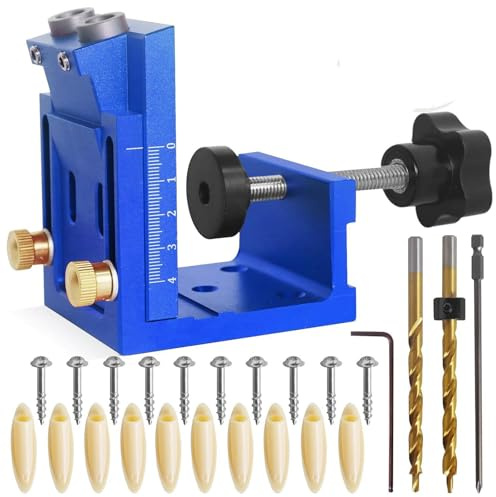 Pocket Hole Jig Kit,Aluminum Alloy Pocket Screw Jig System Set,15 Degree Woodworking Inclined Hole Adjustable DIY Woodworking Tools Carpentry Locator