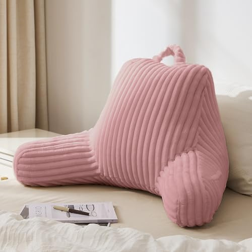 Blissful Diary Reading Pillow for Sitting in Bed, Flannel Back Pillow Bed Sitting Up for Adult & Children, Backrest Cushion for Sit Up in Couch or Floor, Dorm Essentials, Plush Pink